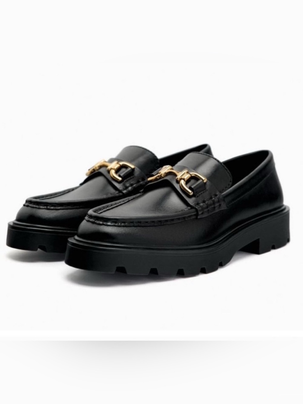 Zara Lug Sole Leather Loafers